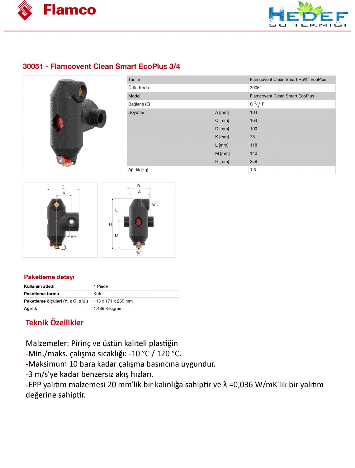 Flamcovent Clean Smart EcoPlus 3/4 | Hedef Aqua Su Ar?tma Sistemleri